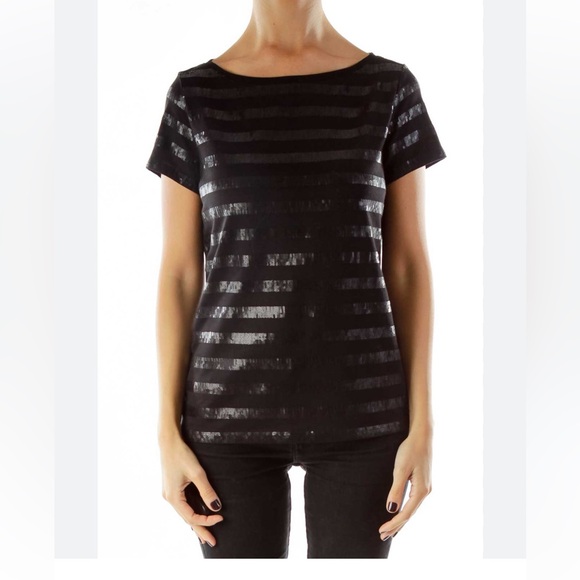 Talbots‎ Woman Black Sequined T-Shirt SZ 1X - Picture 1 of 5